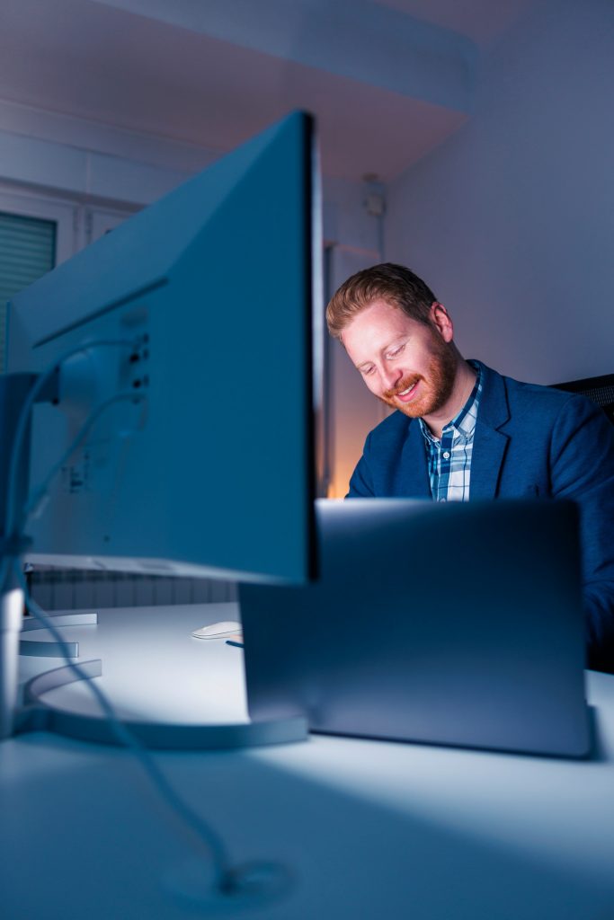 Businessman working late in an office